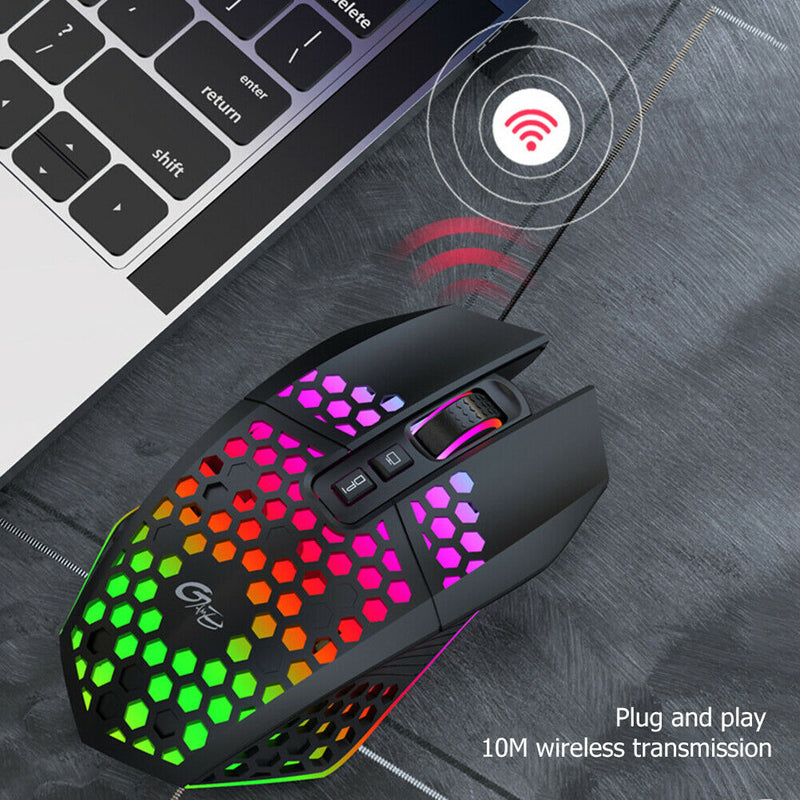 X801 8 Keys Wireless 1600DPI Adjustable Honeycomb Gaming Mouse (Black)