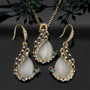 Fashion Women Peacock Opal Crystal Pendant Necklace Drop Earrings Jewelry SetA3C