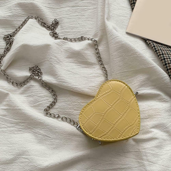 Love Heart Crossbody Handbag Women Kids Leather Small Shoulder Bag (Yellow)