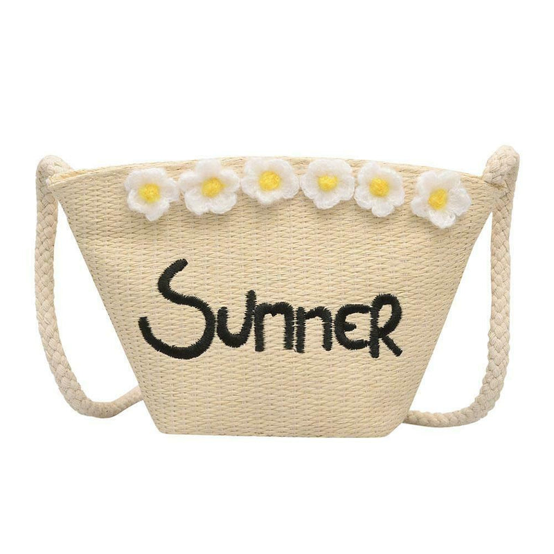 Straw Messenger Bags Woven Beach Crossbody Women Shoulder Handbags (Beige)