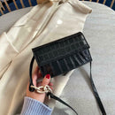 Women Crocodile Leather Shoulder Bag Solid Small Messenger Handbag (Black) A