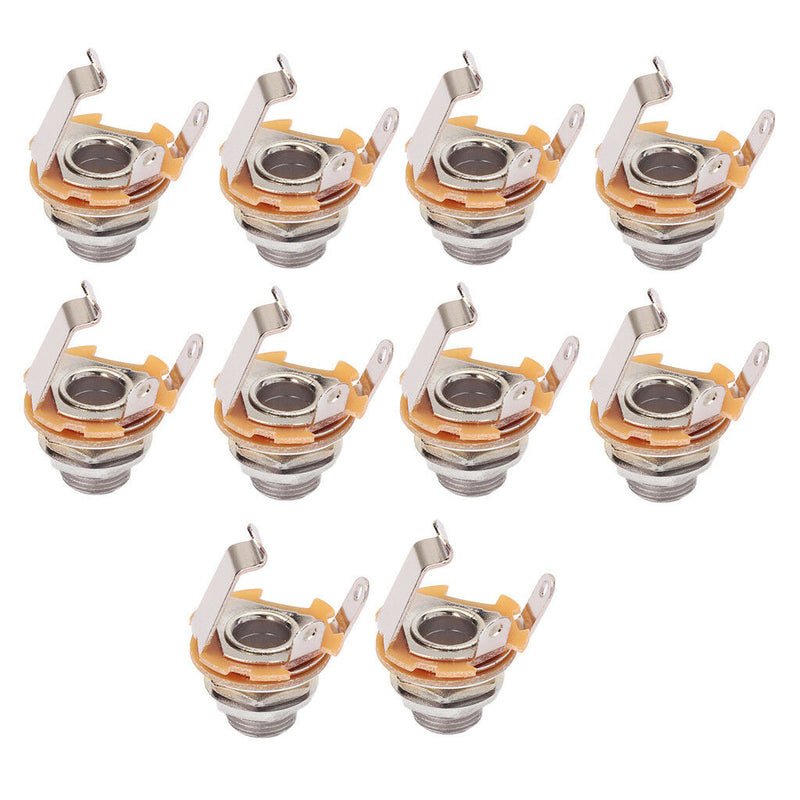 Electric Guitar Nickle Mono Input Output Jack Socket 6.35mm 1/4inches 10 Pcs