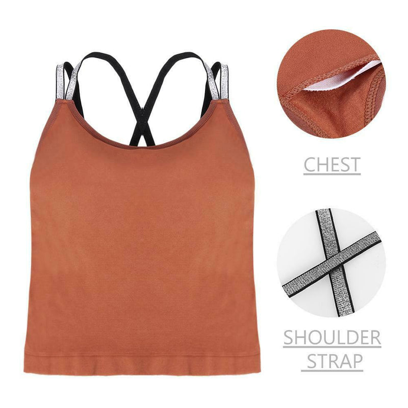 Women Summer Sleeveless Spaghetti Strap Seamless Bra Pads Vest Top (Red) A