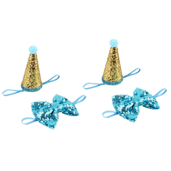 2Pcs Shiny Dog Cat Birthday Hat Party Costume Headwear Accessory For Puppy Pet