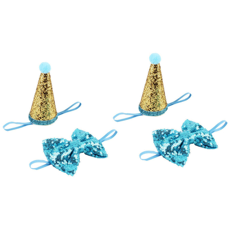 2Pcs Shiny Dog Cat Birthday Hat Party Costume Headwear Accessory For Puppy Pet