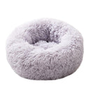 Round Soft Dog Bed Plush Kennel Nest Velvet Foldable Pet Mat (Grey L)