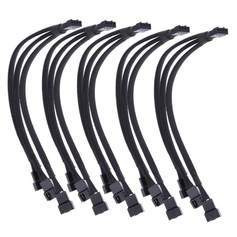 4 pin PWM Fan Cable 1 to 3 ways  Splitter Black Sleeved Extension Cable