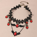Halloween Lace Choker Necklace Bat Gem Neck Chains Women Statement Jewelry