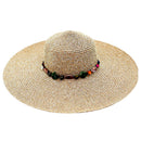 Women Big Brim Sun Hats Foldable Colorful Stone Hand Made Straw Hat Female