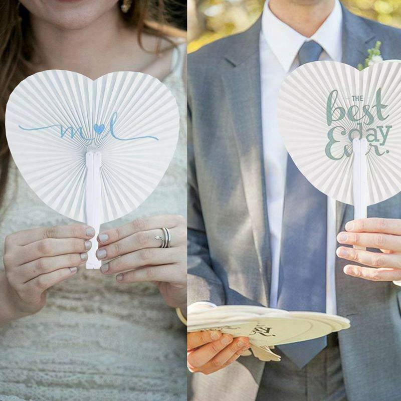 Set of 24 Handheld Fan Paper Folding Heart Shaped round fans for paper fans B9B4