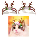 Pet Antlers Headwear Christmas Party Cat Head Decoration with Flowers S/M S