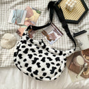 Plush Cute Milk Cow Women Handbags Cartoon Chest Shoulder Messenger Bags Totes
