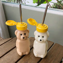 250ml Cute Bear Cartoon With Lid Couples Straw Cup Water Bottle Reusable