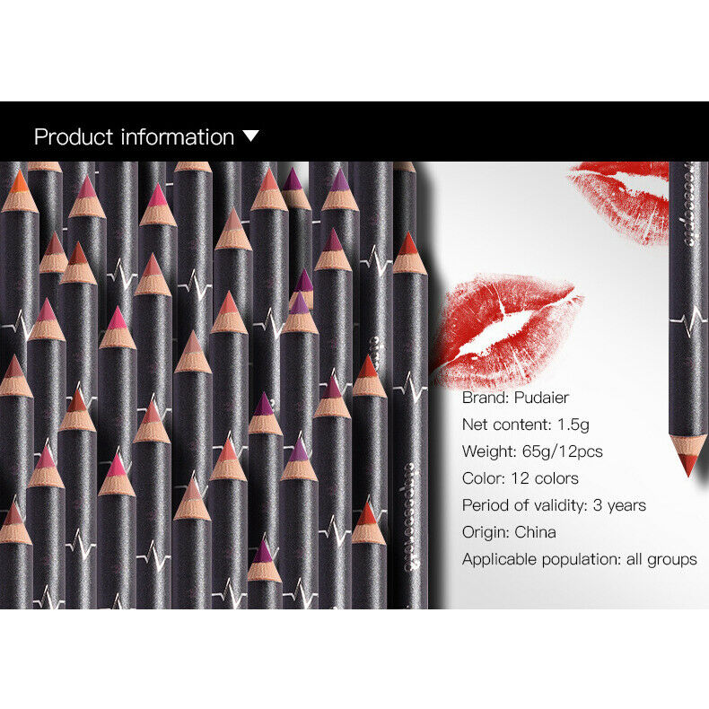 pudaier 12pcs Makeup Matte Lip Pencil Cosmetic Kit Waterproof Long Lasting  O2E6
