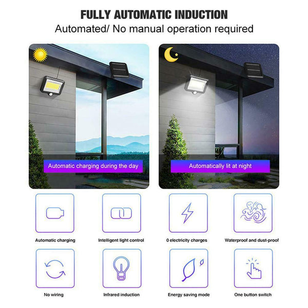 Solar Powered Motion Sensor 100LED Security Wall Light Outdoor Gate Garden Lamp