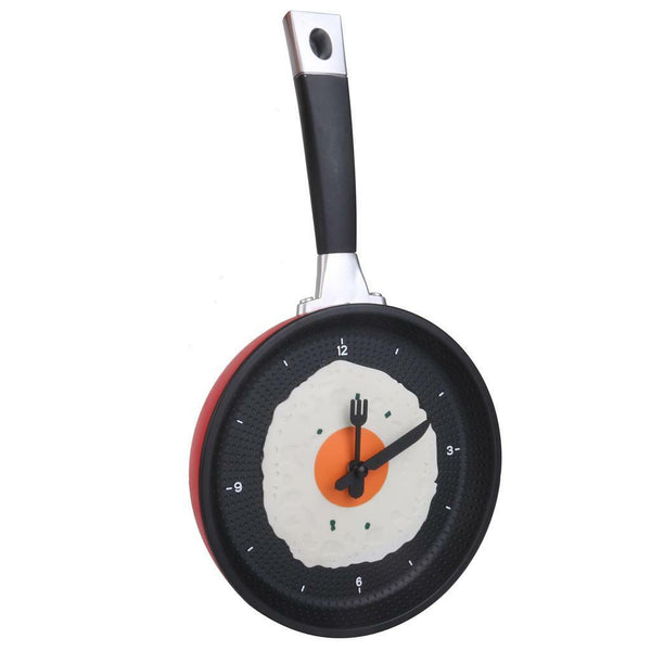 Fried Egg Frying Pan Wall CLOCK Novelty Cutlery Kitchen Cafe DIY Decoration Red