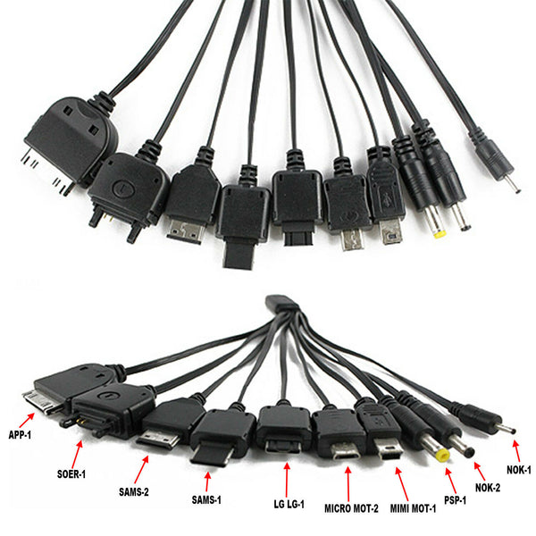 Portable 10 in 1 USB Charge Cable Cord Multi Charger Phone Charging Universal