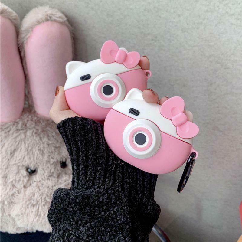 Pink Camera Pattern Earphone Case Soft Silicone Protective Cover for AirPods Pro