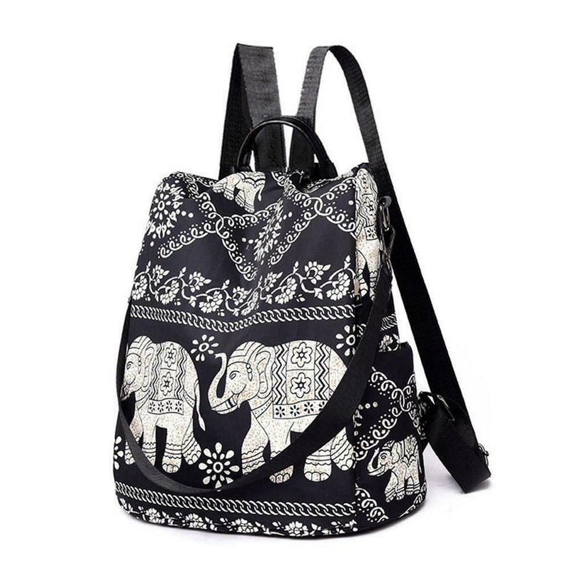 Multifunction Anti-Theft Backpack Oxford Print Lady Shoulder Bag (Elephant)