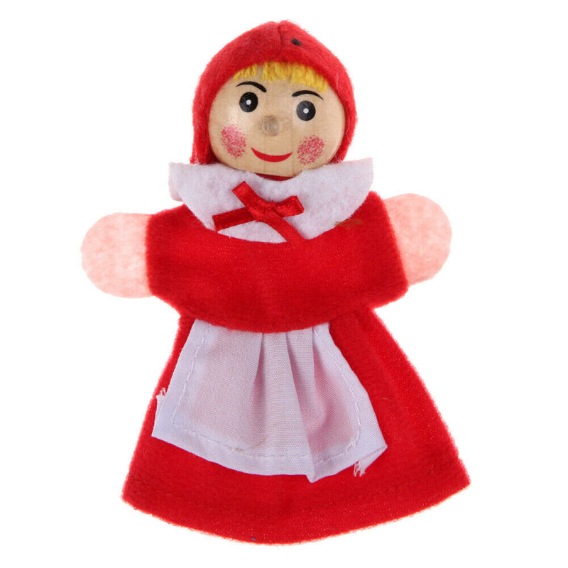 4pcs Little Red Riding Hood Wooden Headed Finger Puppets Fairy Tale Story