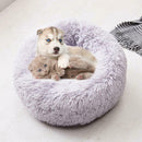 Round Soft Dog Bed Plush Kennel Nest Velvet Foldable Pet Mat (Grey L)