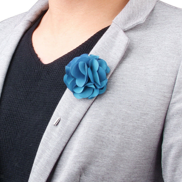 Boutonniere Stick Lapel Tie Pin Brooch &Sky Blue Flower Men Accessories Gift
