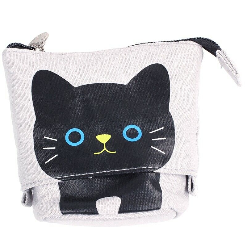 canvas Cartoon Cute Cat Telescopic Pencil Pouch Bag Stationery Pen Case Box A2I9