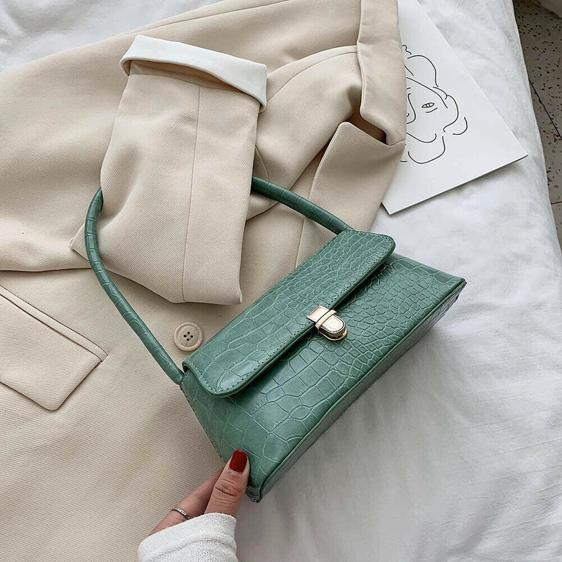 Alligator Pattern Women Handbags Leather Retro Shoulder Totes Bag (Green)