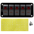 12V-24V 5 Gang red Rocker Switch Panel Circuit Breaker Boat Marine Waterpro