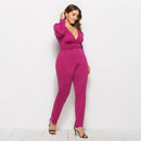 New Autumn Office Women Jumpsuits Rompers Sexy Deep V Neck Plus Size Solid