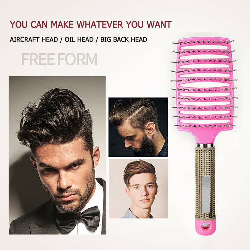 Hair Scalp Massage Comb Curly Detangle Hair Brush Hairdressing Tool (Pink) A