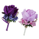 Lilac & Violet Rose Flower Pin Wedding Bridal Corsage Groom Boutonniere Set
