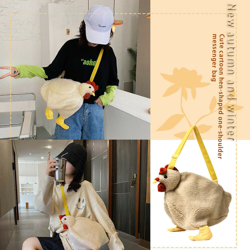 Cute Women Crossbody Purse Cartoon Chicken Shaped Kids Fleece Crossbody Bag