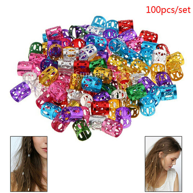100x DIY Dreadlock Beads Adjustable Hair Braid Rings Cuff Clips Wholesale Kid Gw