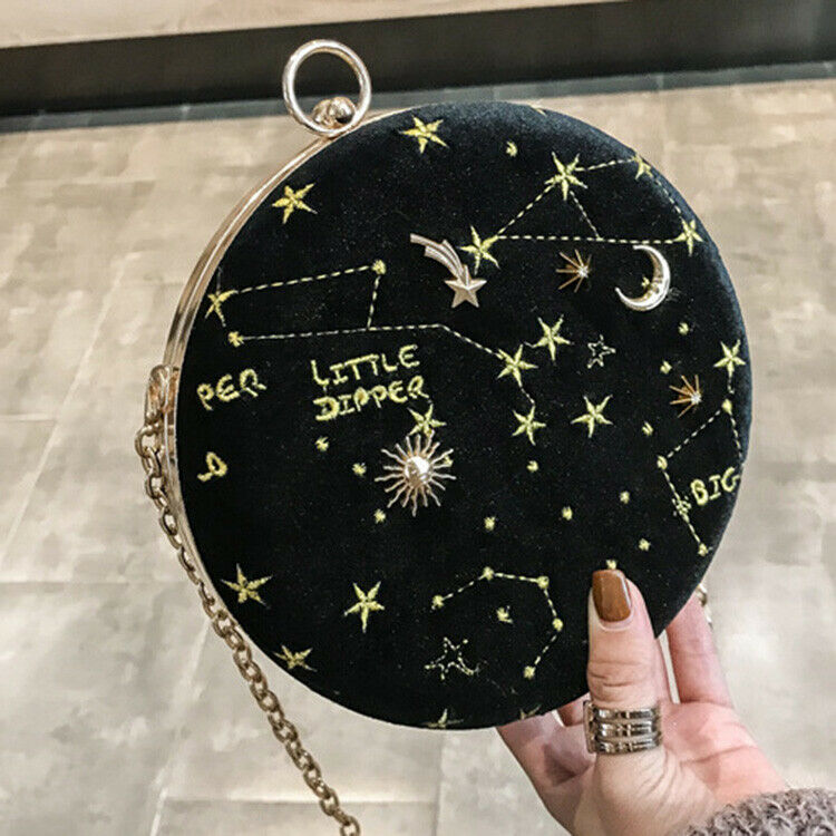 Starry Sky Circular Fashion Suede Shoulder Bag Chain Belt Women'S Crossbody D1R3