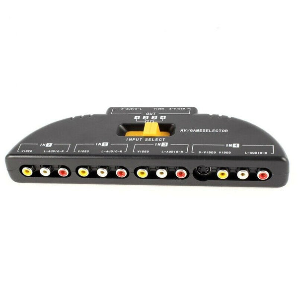 4-Way Audio Video AV RCA Switch Game Selector Box Splitter Black Y5F2