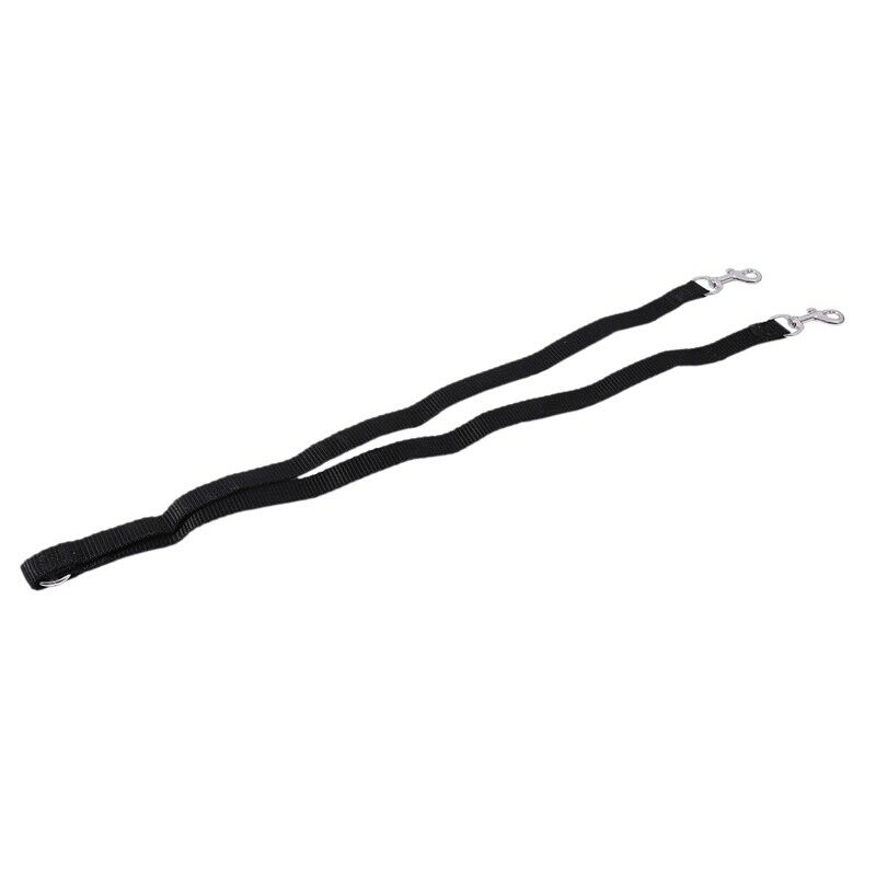 Black Nylon 15mm Width Walk Double Dog Two Lobster Clasp Way Pet Leash A6L3