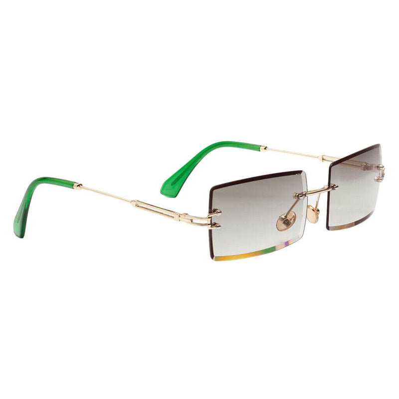 2Pack Stylish Rectangle Cut Rimless Sunglasses Tinted Lens Eyewear Shades Green