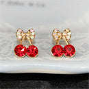 Women's Sweet Charm Crystal Cherry Bowknot Stud Earrings Rhinestone Earrings OZ