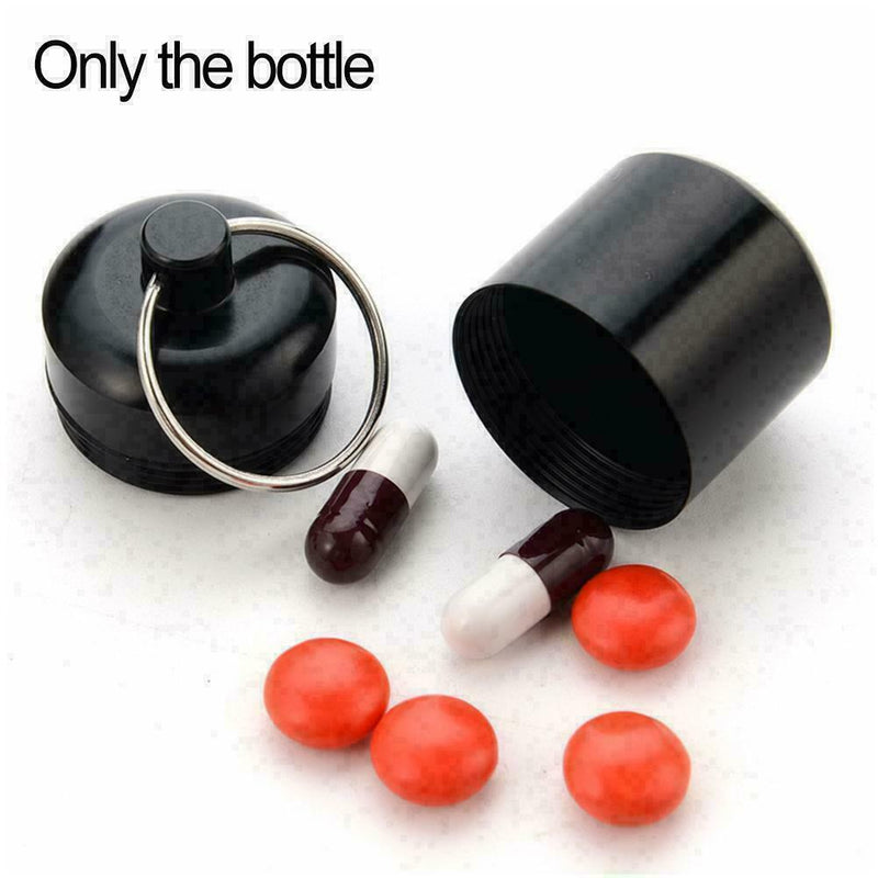 Mini Waterproof Metal Medicine Pill Box Case Bottle Black Container Keychai M5V9