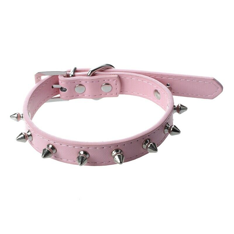 Pet Collar Dog Studded Collar PU Leather Pink Size M