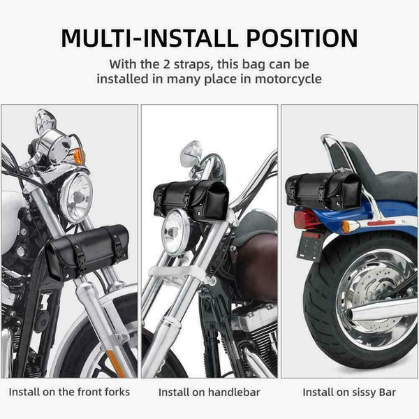 Universal PU Leather Bar Bags Motorcycle Side Bags Saddlebag Barrel Roll R3E4