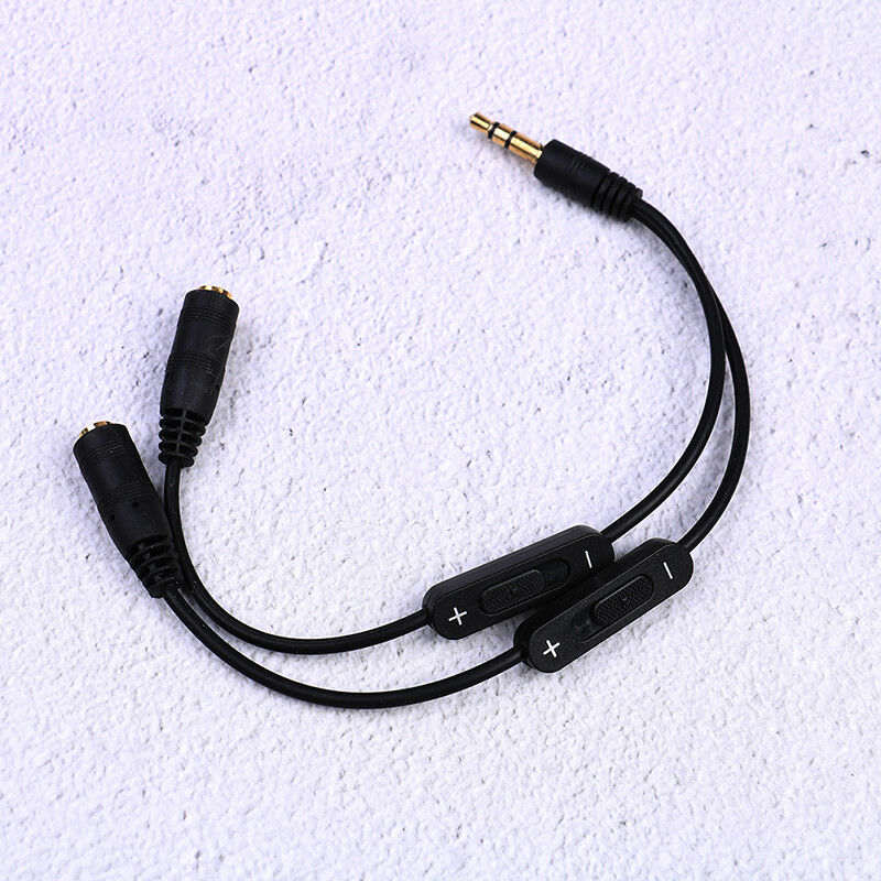 3.5mm stereo headphone audio male 2 female y splitter cable w/volume control  lj