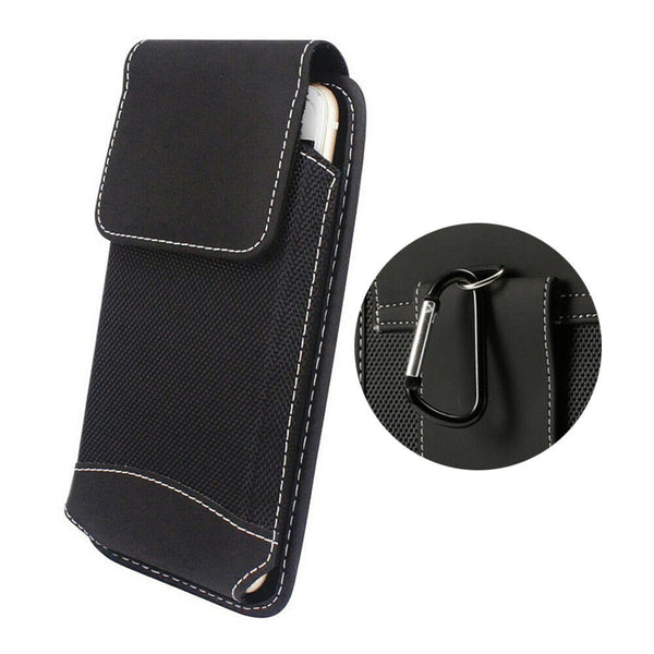 For 5.5 Inch Phone Belt Bag Black Flip Holder Pouch Universal w/ Carabiner Hook