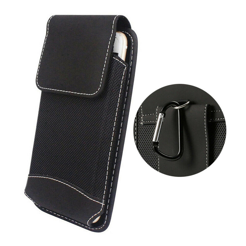 For 5.5 Inch Phone Belt Bag Black Flip Holder Pouch Universal w/ Carabiner Hook