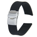 Sports Black Silicone Rubber Watch Strap Band Deployment Buckle Waterproof 22mm