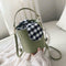 Plaid Bowknot Shoulder Handbags Leather Women Crossbody Bucket Bags (Green) A