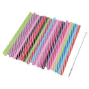 50x Mixed Colored Stripe Drinking Straws With Cleaning Brush Party Tableware
