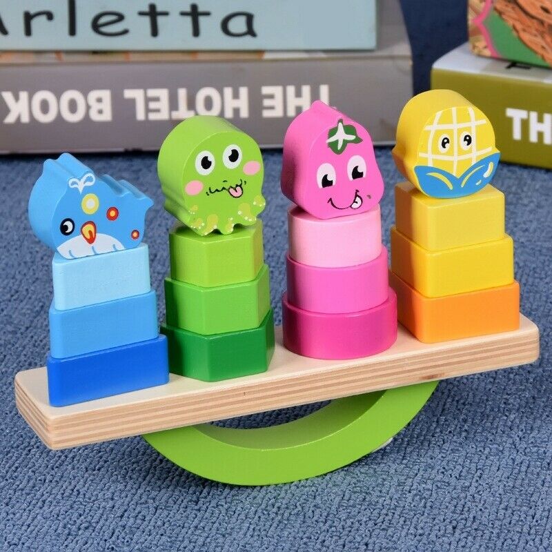 Wooden Stacking Toys with Geometry Shape Stacking Blocks & Stacker, Stackin A6O4