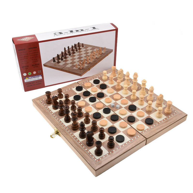 Professional Tournament 3-in-1 Wooden Chess Set Portable Folding Chessboard